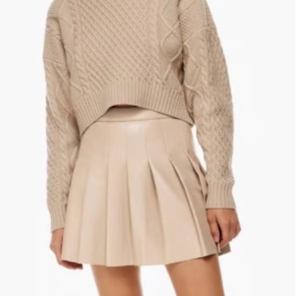 Sunday Best Pleated Mini Skirt Beige Vegan Leather High Waist Size 6
